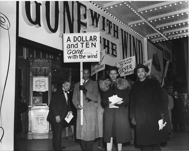 Protesters picket the movie 'Gone with the Wind'